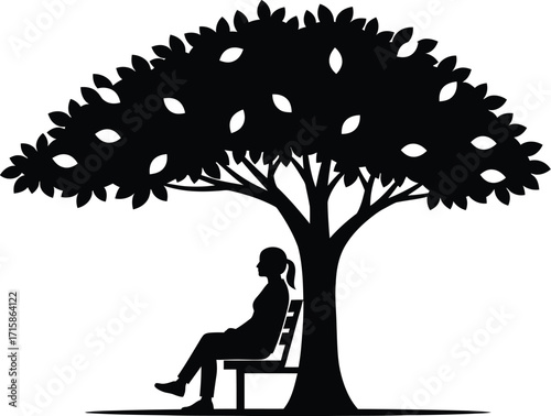 Silhouette of a woman sitting under a tree, creating a peaceful scene of relaxation and contemplation in natures embrace