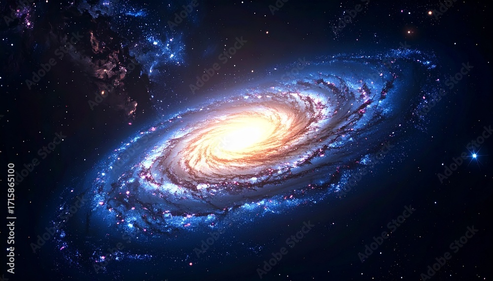 Fototapeta premium Spiral galaxy in deep space with galactic arms bending around