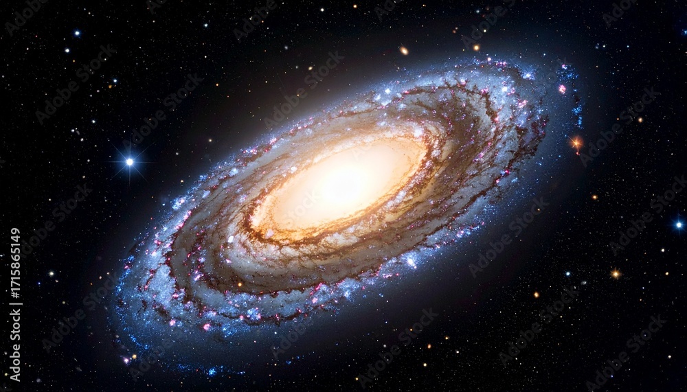 Fototapeta premium Spiral galaxy in deep space with galactic arms bending around