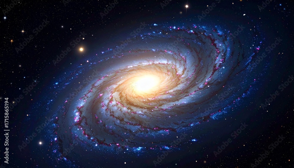 Fototapeta premium Spiral galaxy in deep space with galactic arms bending around