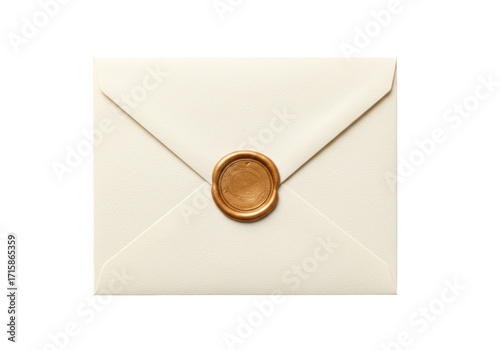 Isolated correspondence invitation note in envelope with a wax seal for important information