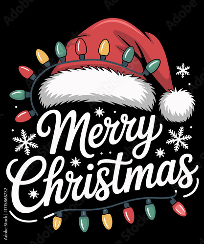 Merry Christmas Lights Red Santa Hat Xmas Family