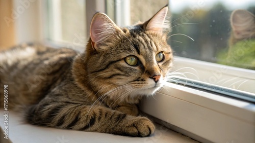 Wallpaper Mural Tabby Cat Gazing Out Window on Sunny Day Torontodigital.ca