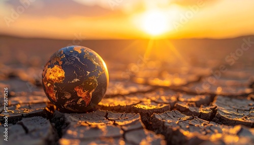 Earth's surface cracking and melting global warming concept