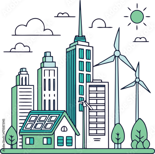 Sustainable Cityscape Eco-Friendly Living with Renewable Energy and Green Technology