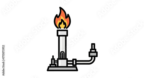 Cartoon illustration of a Bunsen burner, featuring a bright, steady flame. This iconic laboratory equipment symbolizes scientific experimentation, heating processes, and chemistry education