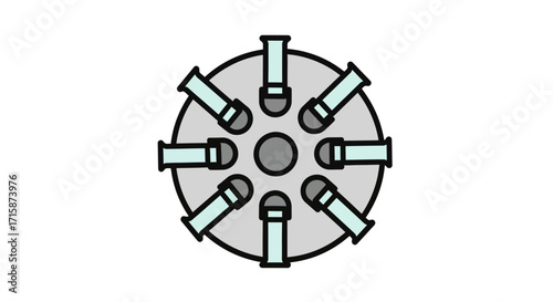 Top-down vector illustration of a laboratory centrifuge rotor with test tubes for scientific research and medical analysis