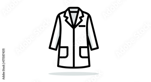 Clean and crisp line art illustration of a white lab coat, symbolizing professionalism and expertise in scientific research, medical fields, and laboratory environments