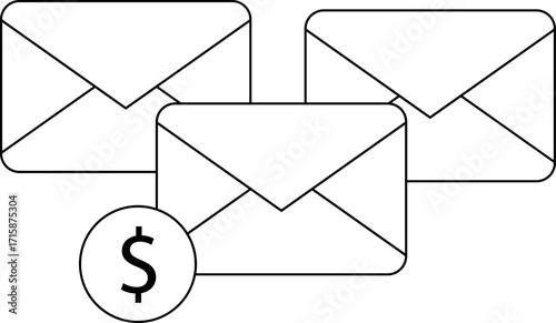 envelope collection icon and dollar icon with white background