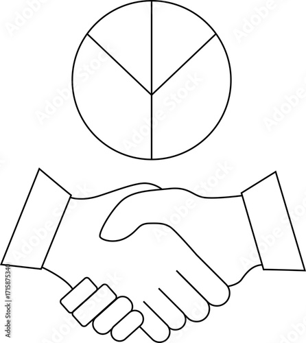 peace icon and shaking hands on a white background