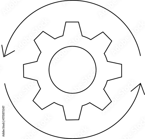 gear icon with rotating arrow on white background