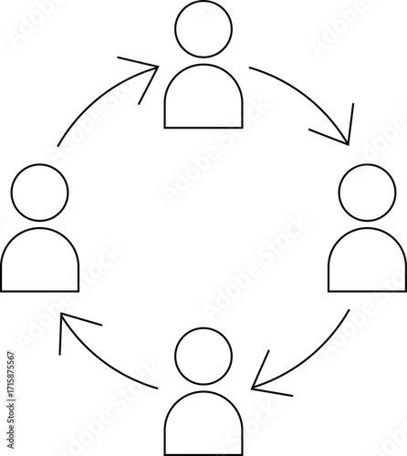person icon with rotating arrow on white background