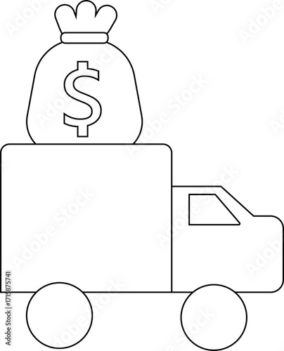 icon of a truck carrying a sack of dollars with a white background