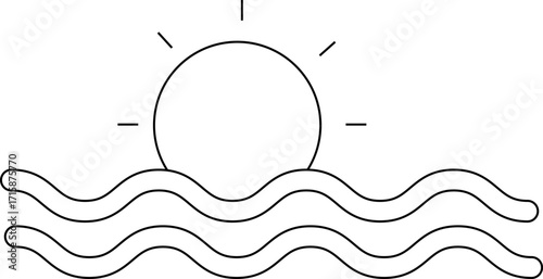 ocean wave icon and sun icon with white background