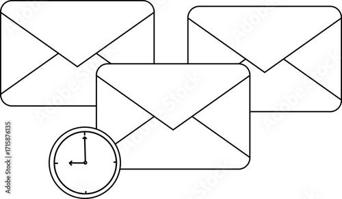 message collection icon and wall clock icon with white background