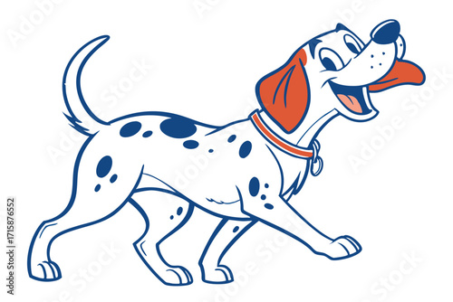 Cheerful Dalmatian Dog Cartoon with Navy Spots on a White Background