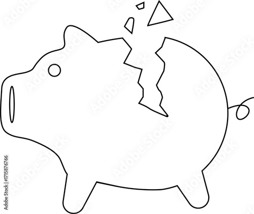 broken piggy bank icon with white background