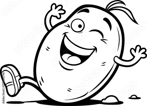 Potato laughing hard, rolling on the ground line art vector icon