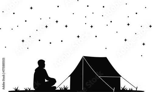 Lone camper watches stars from tent site