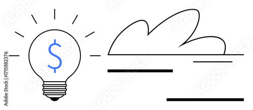 Lightbulb with a dollar sign symbolizing financial innovation alongside a minimal cloud. Ideal for finance, innovation, creativity, profitability, technology, cloud computing, and entrepreneurship in