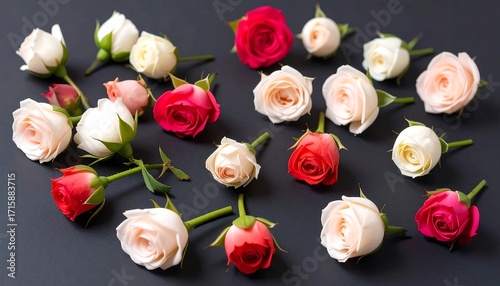 Assorted Red and White Roses on Dark Background