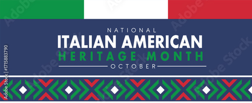 Italian American Heritage Month. Happy holiday celebrate annual in October. Italy and United States flag. Culture month