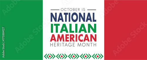 Italian American Heritage Month. Happy holiday celebrate annual in October. Italy and United States flag. Culture month