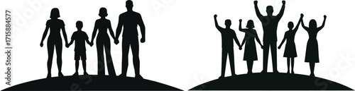 Diverse family silhouettes holding hands celebrating togetherness joyful unity group set group silhouette holding hands