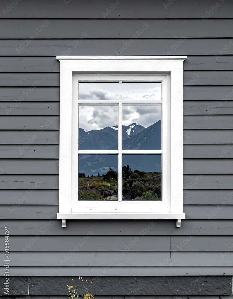 Obraz premium A window reflecting mountains