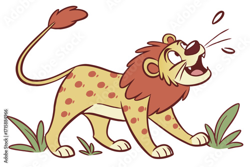 Cute Cartoon Lion Roaring on White Background Design