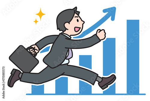 上昇グラフと走る会社員のイラスト