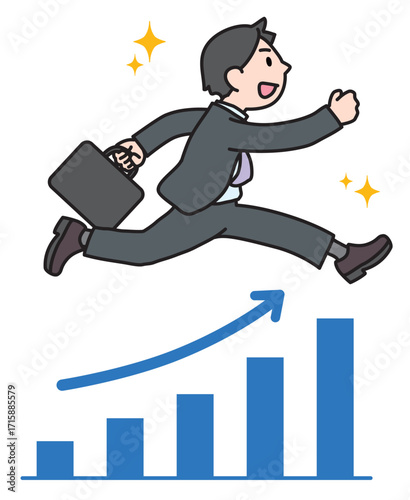 上昇グラフを飛び越える会社員のイラスト