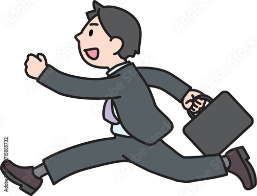 笑顔で走るカバンを持った会社員のイラスト