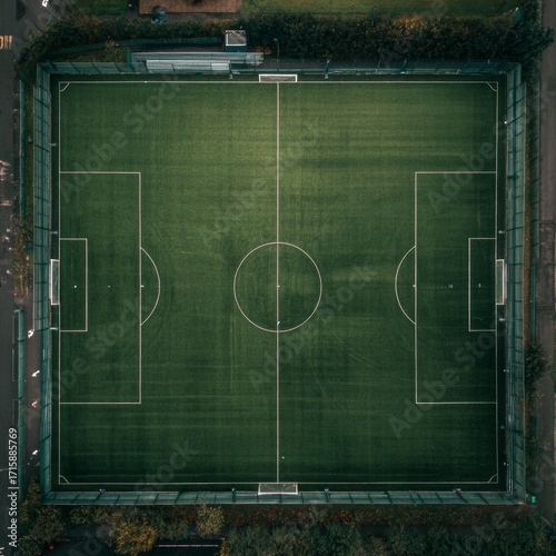 Aerial View of Soccer Field with Clear Lines and Lush Green Grass