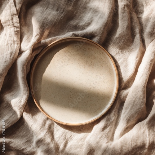 Soft Light Casting Shadows on Minimalist Plate on Fabric Background