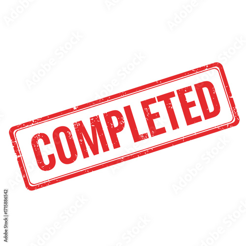 A red rubber stamp displaying the word completed on a white background