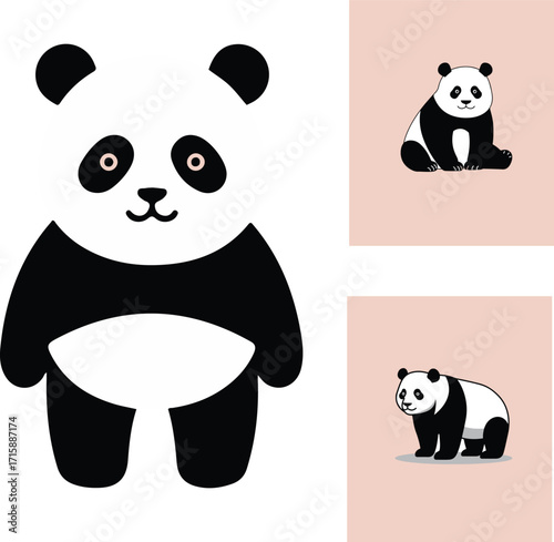 Cute cartoon panda illustrations in various poses and styles, perfect for children's designs and educational materials