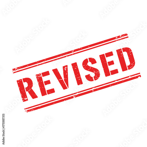 A red grunge stamp with the word revised prominently displayed on white