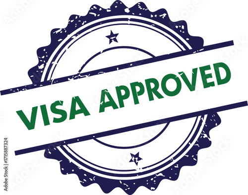 Visa Approved Rubber Stamp — Grunge Vector Badge, Isolated on White