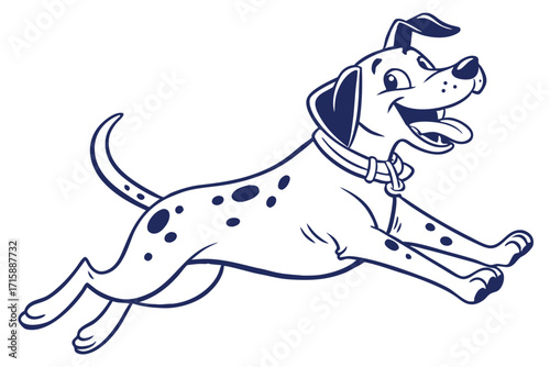 Happy Cartoon Dalmatian Dog Leaping with Joyful Expression on White Background
