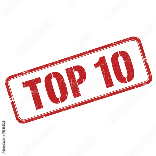 A red stamp displaying the words top ten in bold lettering