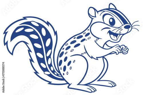 Happy Cartoon Squirrel With Large Tail, Adorable Line Art 