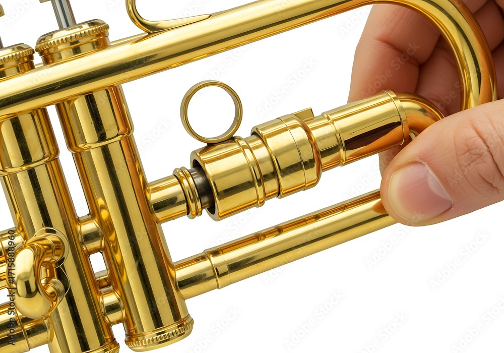 Obraz premium Hand adjusting trumpet valve