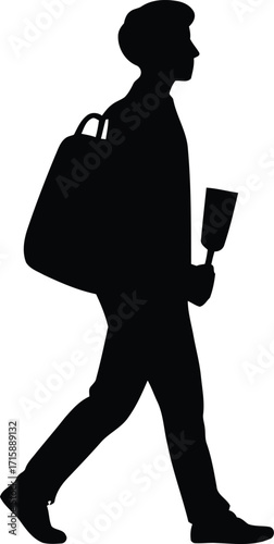 Silhouette of a Walking Man with Bag and Document Symbolizing Business, Travel, and Professional Life