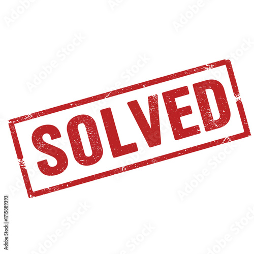 A red solved stamp isolated on a plain white background image