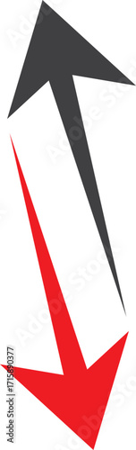 Red and black arrows, up and down icon. Editable vector illustration stroke. Transparent background.	
