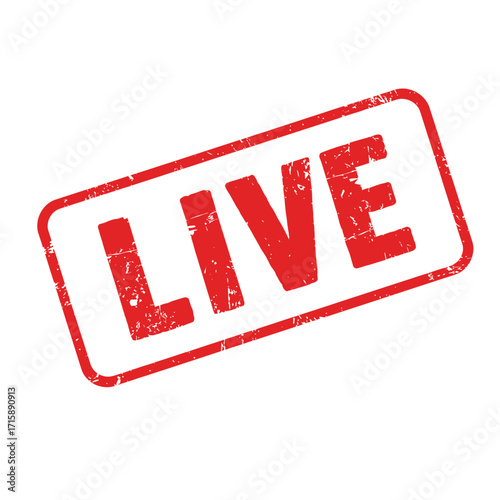 A distressed red stamp displaying the single word live on white background