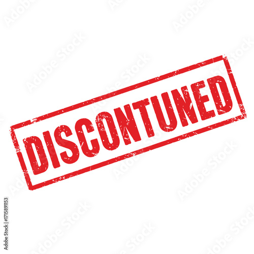 A red stamp displaying the word discontinued on a white background
