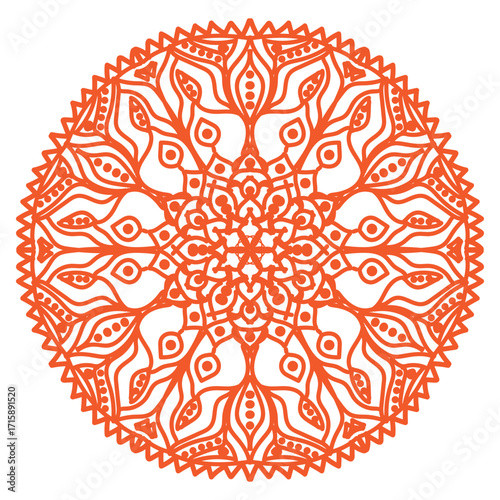 Orange mandala pattern with intricate floral design