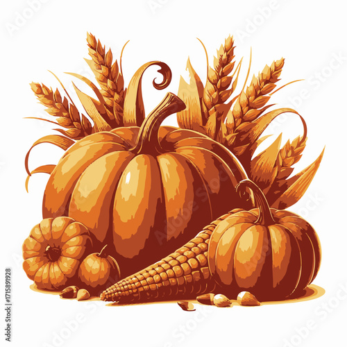 Bright orange pumpkin vector, thanksgiving vector
